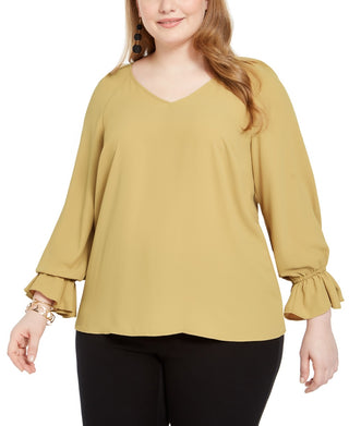 Bar III Women's Trendy Plus Bell Cuff Top Yellow Size 2X