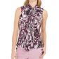 Bar III Women's Printed Tie-Neck Top Bright Pink Size Large