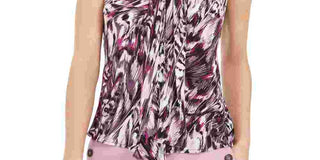Bar III Women’s Printed Tie-Neck Top (S Begonia Multi) Bright Pink Size Small