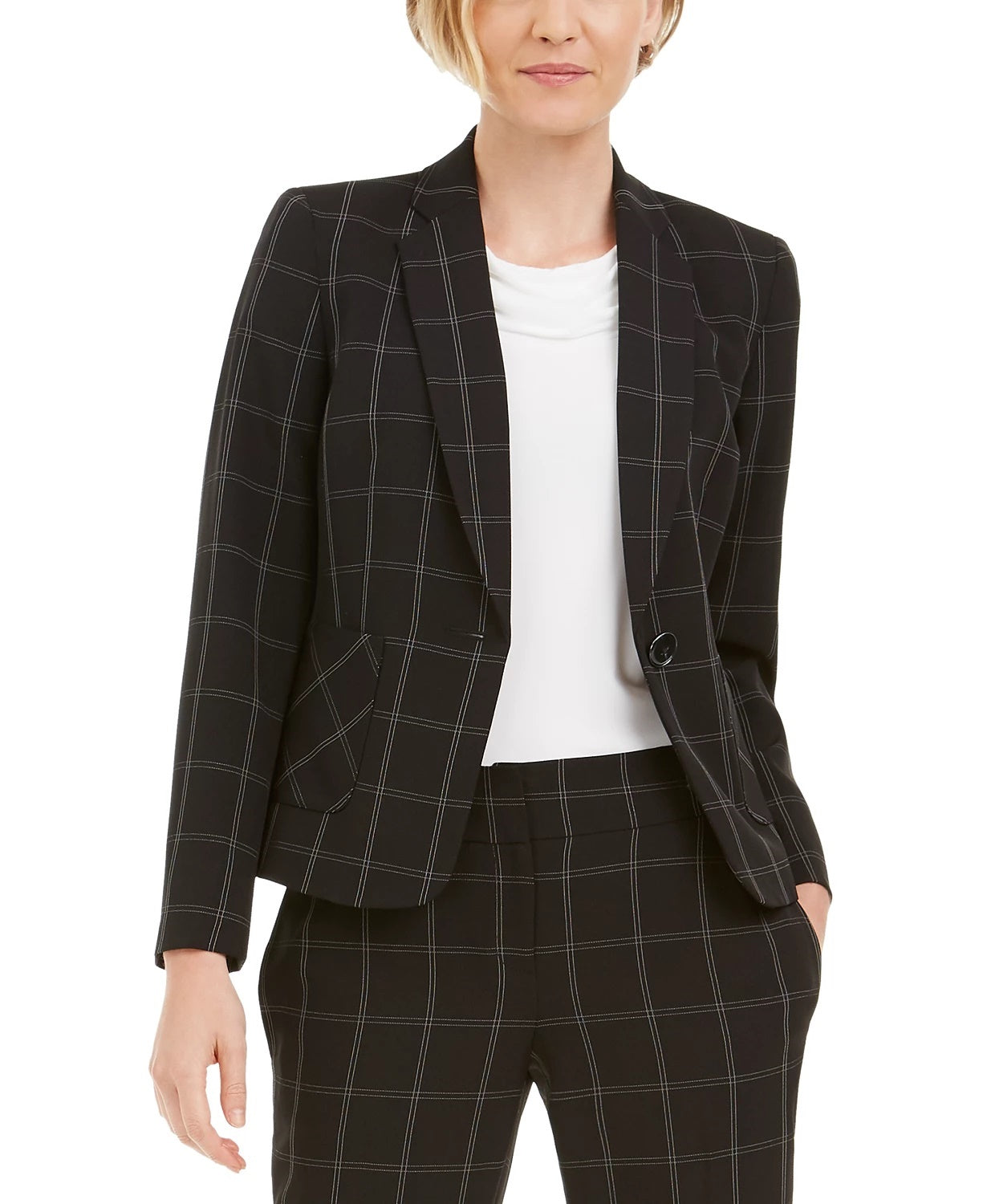 Kasper Women's Windowpane-Plaid One-Button Blazer Charcoal Size 6