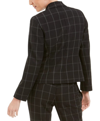 Kasper Women's Windowpane-Plaid One-Button Blazer Charcoal Size 6