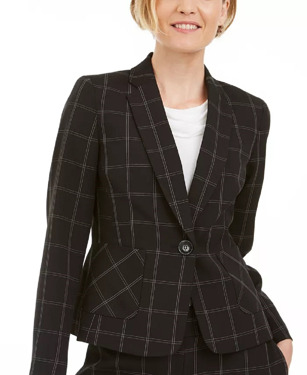 Kasper Women's Windowpane-Plaid One-Button Blazer Charcoal Size 6