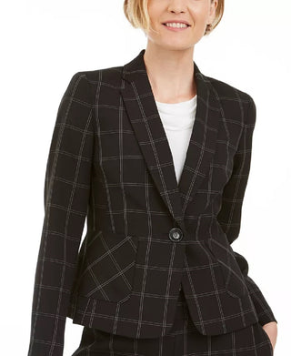 Kasper Women's Windowpane-Plaid One-Button Blazer Charcoal Size 6