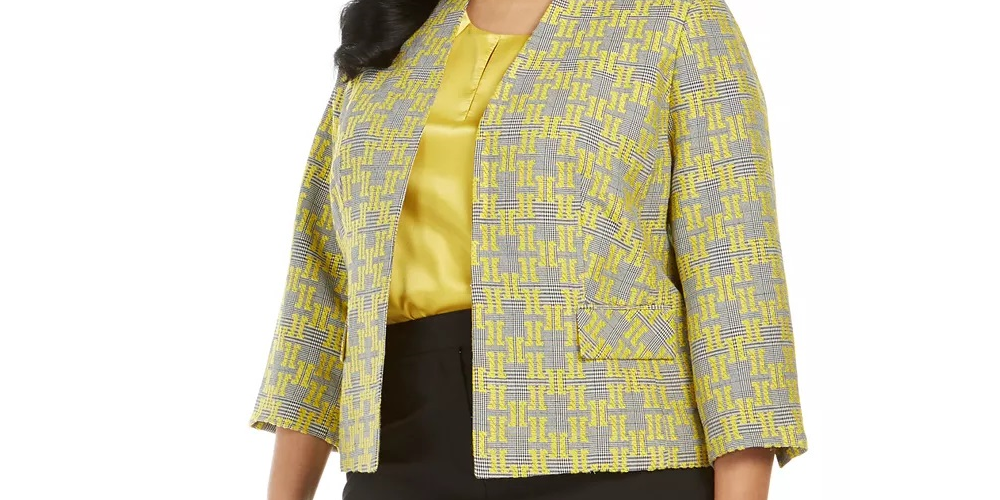 Kasper Women's Printed Blazer Jacket Yellow Size 14W