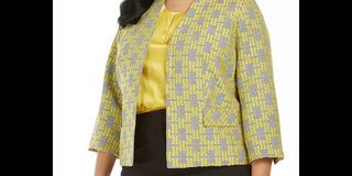 Kasper Women's Printed Blazer Jacket Yellow Size 14W