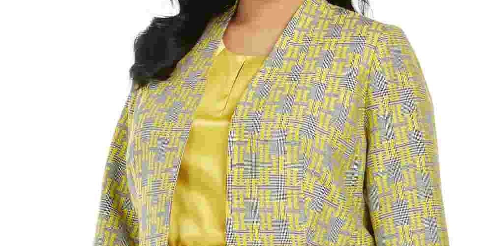 Kasper Women's Printed Blazer Jacket Yellow Size 18W