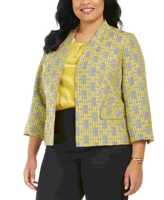 Kasper Women's Printed Blazer Jacket Yellow Size 22W