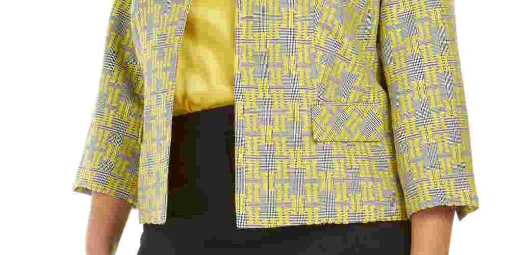 Kasper Women's Printed Blazer Jacket Yellow Size 22W