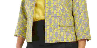 Kasper Women's Printed Blazer Jacket Yellow Size 16 W