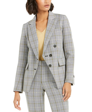 Bar III Women's Faux-Double-Breasted Plaid Blazer Black Size 8
