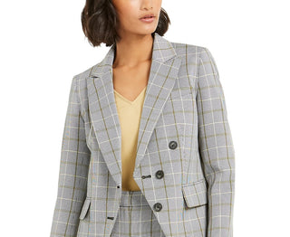 Bar III Women's Faux-Double-Breasted Plaid Blazer Black Size 8