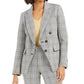 Bar III Women's Faux-Double-Breasted Plaid Blazer Gray Size 4