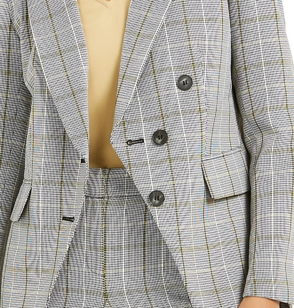 Bar III Women's Faux-Double-Breasted Plaid Blazer Gray Size 4