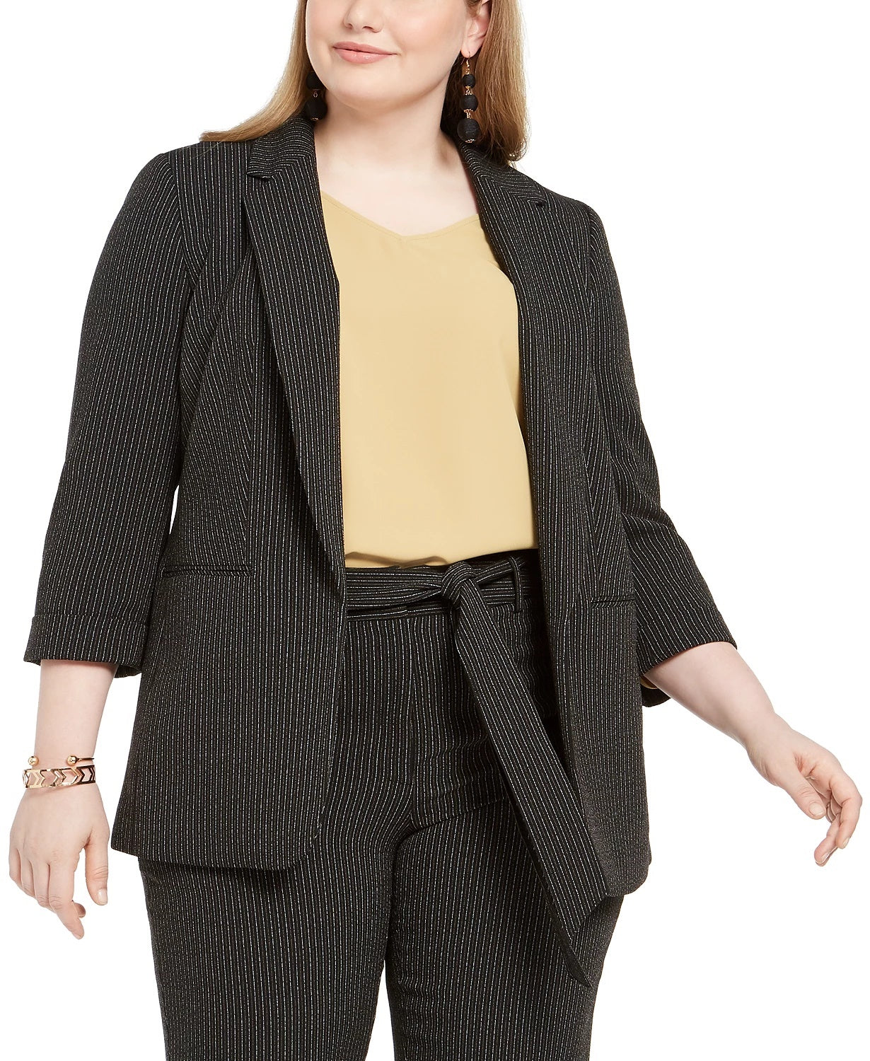 Bar III Women's Trendy Plus Size Striped Blazer Charcoal Size 2X