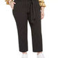 Bar III Women's Belted Striped Straight Leg Pants Charcoal Size 14W