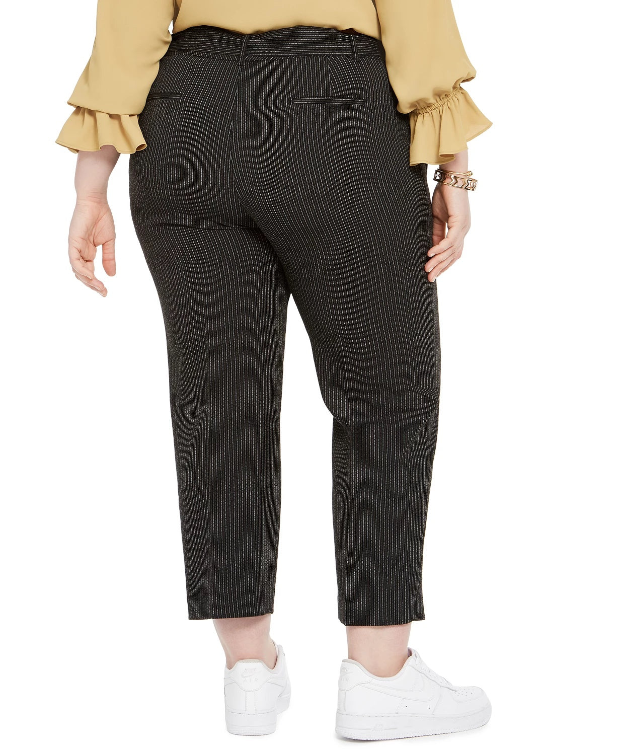 Bar III Women's Belted Striped Straight Leg Pants Charcoal Size 14W