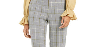 Bar III Women's Plaid Straight-Leg Pants Black Size 2