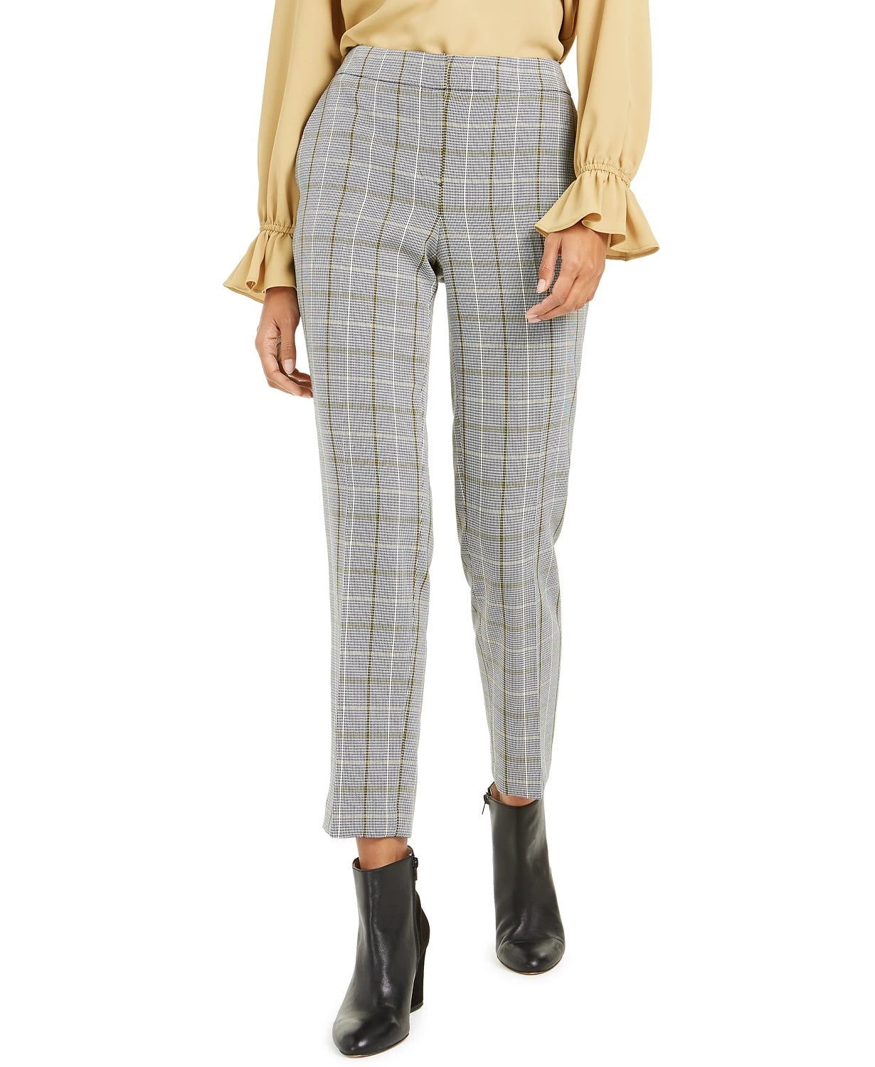 Bar III Women's Plaid Straight-Leg Pants Gray Size 0