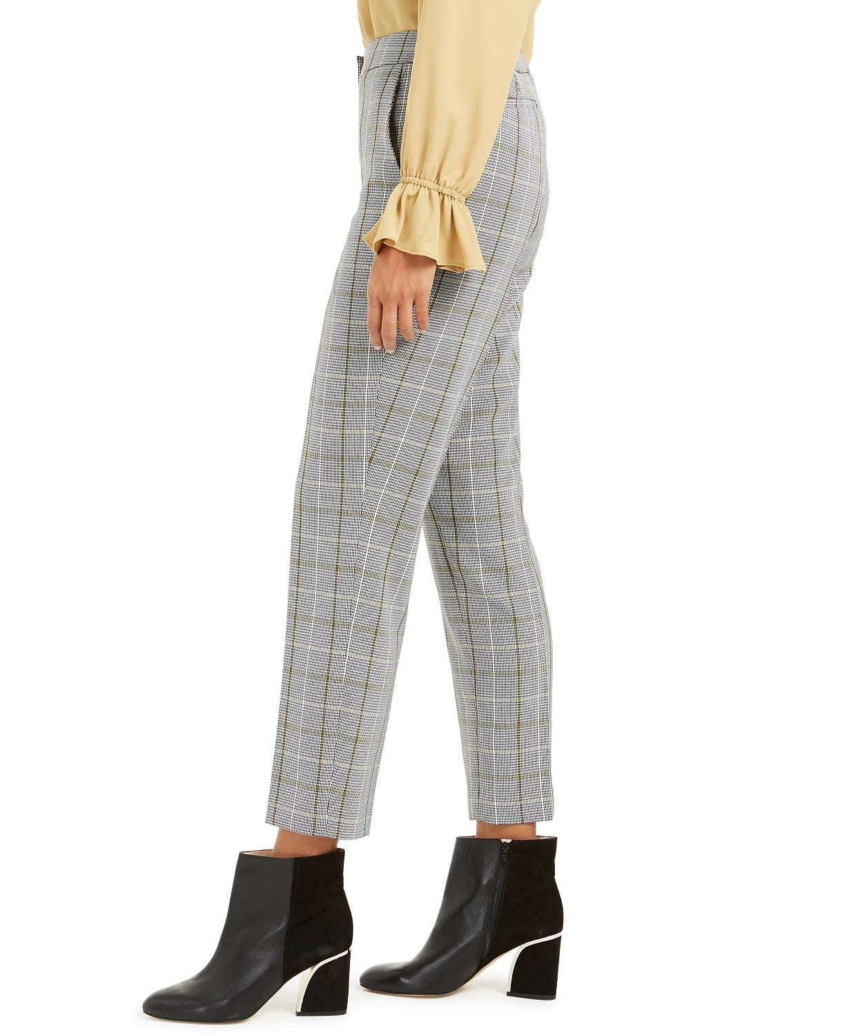 Bar III Women's Plaid Straight-Leg Pants Gray Size 6
