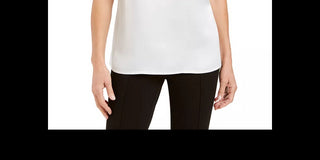 Kasper Women's Pleated Neck Keyhole Blouse White Size Petite Large