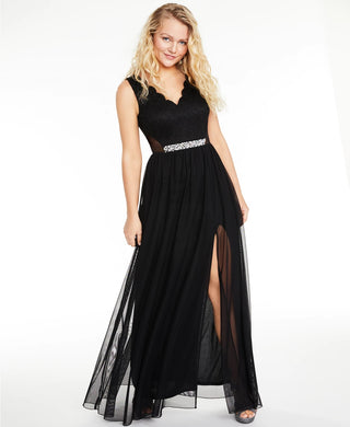 BCX Juniors' Glitter Lace & Mesh Gown Black Size 11