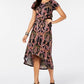 Thalia Sodi Women's Printed Cutout Waist High Low Hem Dress Black Size X-Large