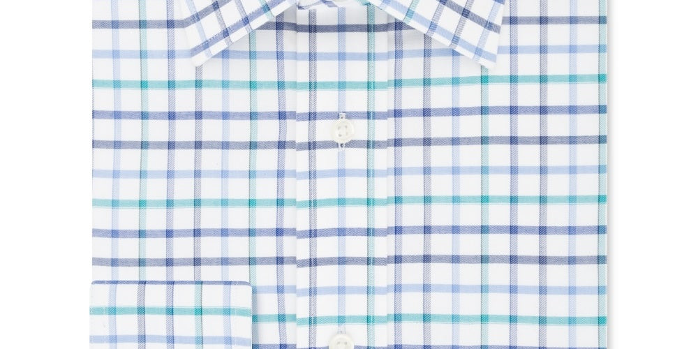 Eagle Men's Windowpane Plaid Collared Classic Fit Stretch Dress Shirt Blue Size 17.1/2X34-35
