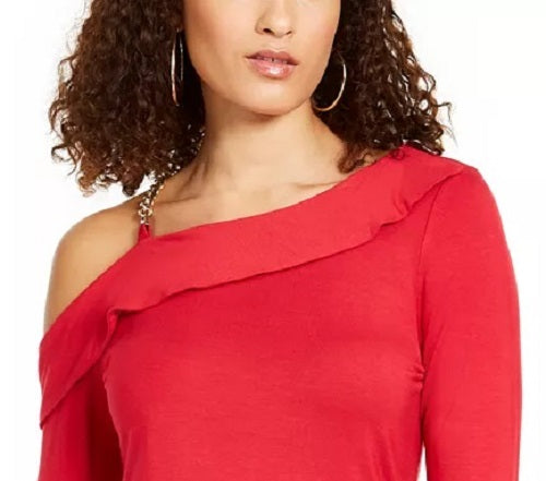Thalia Sodi Women's Ruffled One-Shoulder Top Bright Red Size Medium