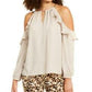 Thalia Sodi Women's Ruffle Trim Cold Shoulder Top White Size Medium