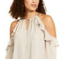 Thalia Sodi Women's Ruffle Trim Cold Shoulder Top White Size Medium