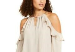 Thalia Sodi Women's Ruffle Trim Cold Shoulder Top White Size Medium