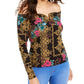 Thalia Sodi Women's Sweetheart Neck Printed Top  Black Size XX-Large