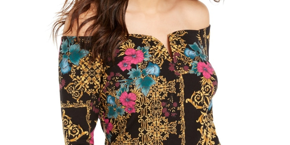Thalia Sodi Women's Sweetheart Neck Printed Top  Black Size XX-Large