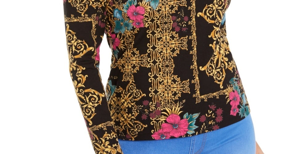 Thalia Sodi Women's Sweetheart Neck Printed Top  Black Size XX-Large