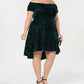 Morgan & Company Women's Trendy Plus Velvet Off The Shoulder Dress Green Size 18W