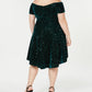 Morgan & Company Women's Trendy Plus Velvet Off The Shoulder Dress Green Size 18W