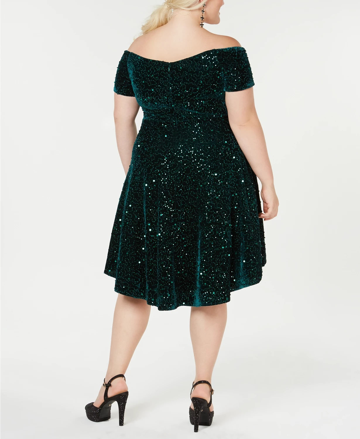 Morgan & Company Women's Trendy Plus Velvet Off The Shoulder Dress Green Size 18W