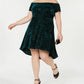 Morgan & Company Women's Trendy Plus Velvet Off The Shoulder Dress Green Size 18W