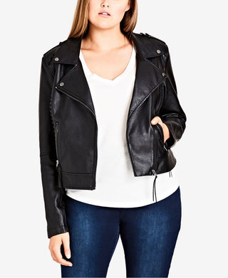 City Chic Women's Trendy Plus Size Biker Jacket Black Size Petite Small