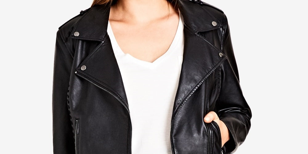 City Chic Women's Trendy Plus Size Biker Jacket Black Size Petite Small