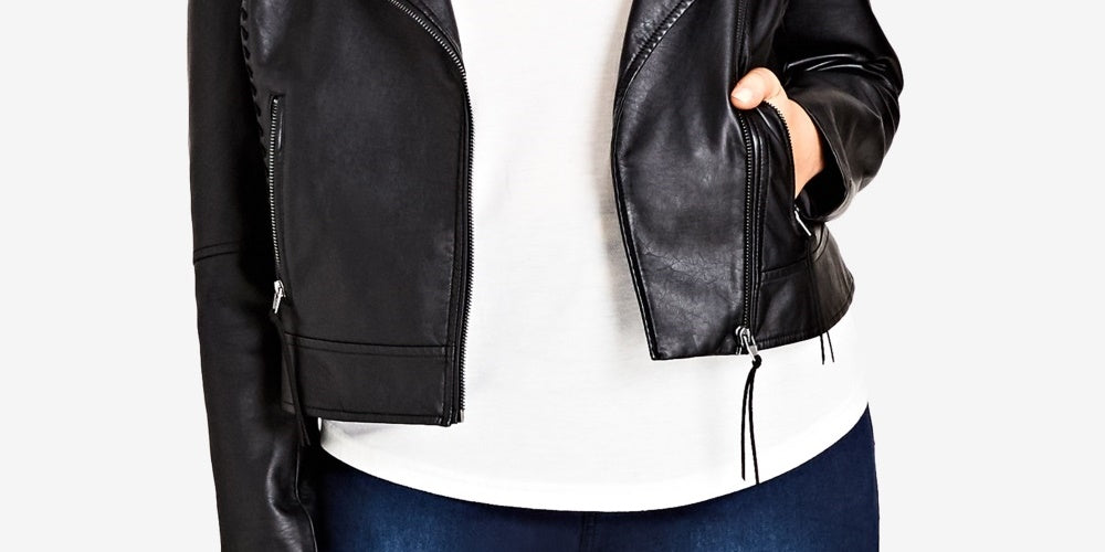 City Chic Women's Trendy Plus Size Biker Jacket Black Size Petite Small