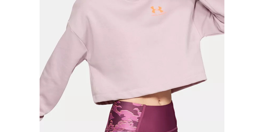 Under Armour Women's Logo Graphic Long Sleeve Crew Neck Crop Top Sweater Pink Size X-Large