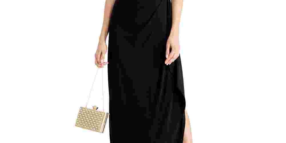 Alex Evenings Women's Sleeveless Illusion Neckline Maxi Sheath Cocktail Dress Black Size 14
