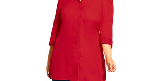 City Chic Women's Dynamic Collar Rolled Sleeve Tunic Top Red Size XS