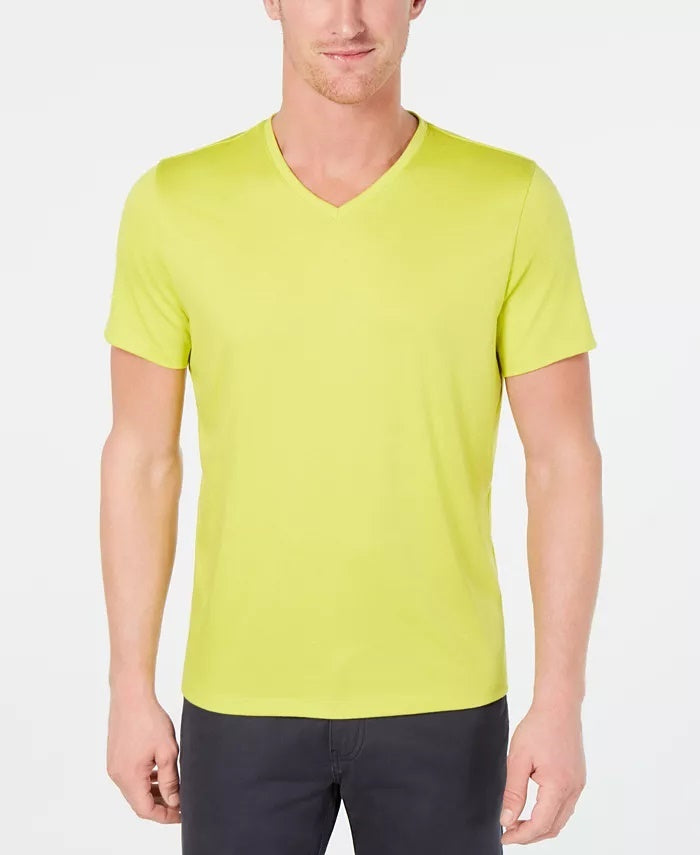 Alfani Men's Short Sleeve V Neck Tee Shirt Stretch Yellow Size Large