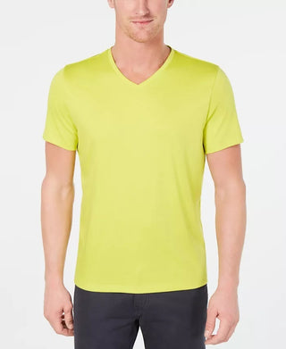 Alfani Men's Short Sleeve V Neck Tee Shirt Stretch Yellow Size Large