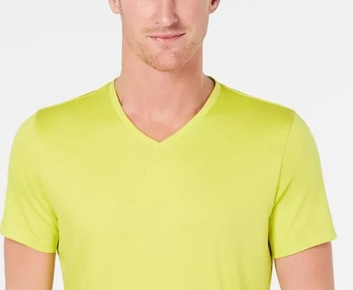 Alfani Men's Short Sleeve V Neck Tee Shirt Stretch Yellow Size Large