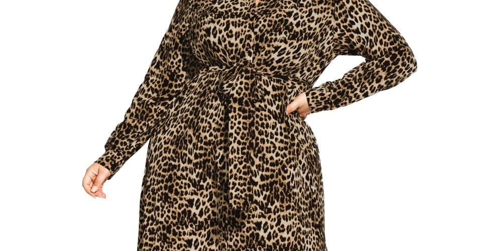 City Chic Women's Trendy Leopard Print Shirtdress Black Size 20W