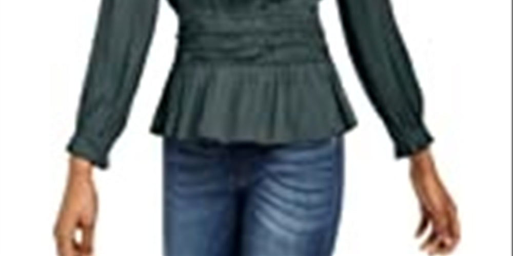 Current Air Women's Shirred Waist Split Neck Top Green Size Large