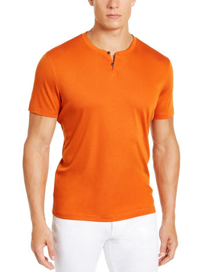 Alfani Men's Soft Touch Stretch Henley  Orange Size XX-Large